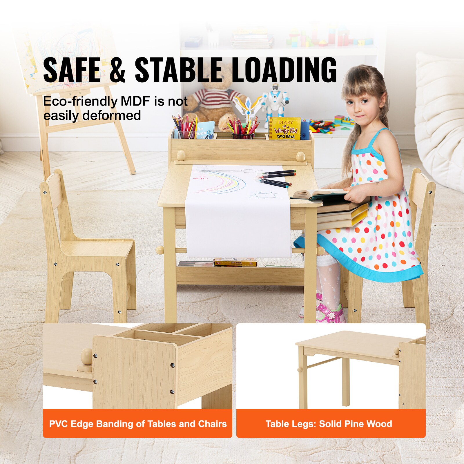 Childrens Activity Table And Chairs Set With Storage Cabinet_voghion.com